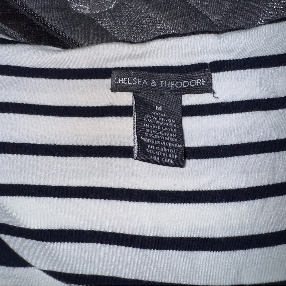 Chelsea & Theodore T Shirt Dress, Navy White Stripe, M, Lined, Rayon, Nautical​​ - Picture 7 of 11